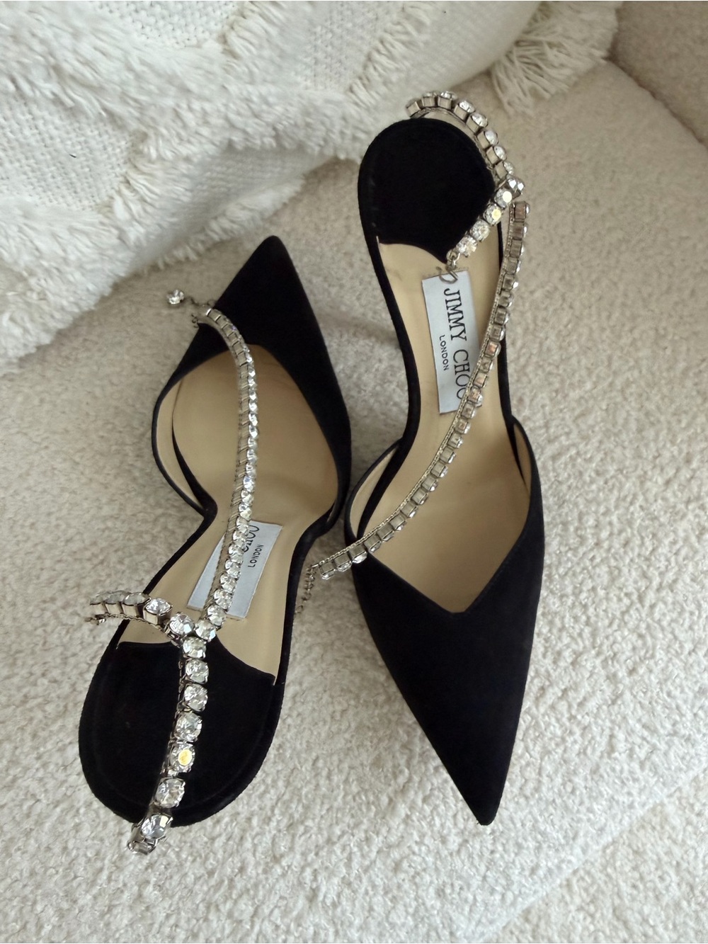 Jimmy Choo Saeda 100 Black Suede Pumps with Crystal Embellishment, Sz 38.5 - Picture 8 of 8
